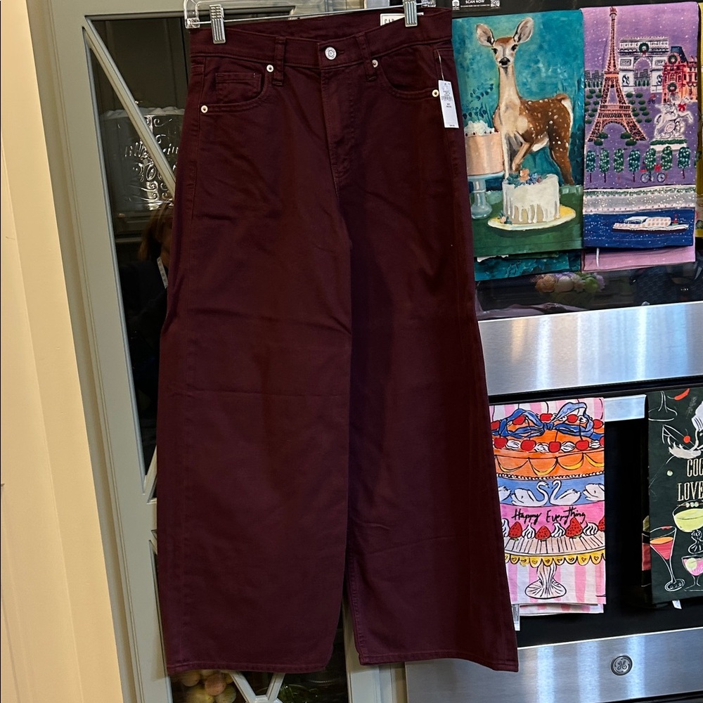 Burgundy Super Soft Baggy Wide-Leg  Midrise Denim Jeans 27 NWT